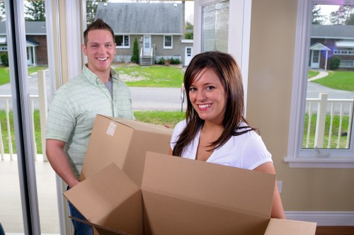 Packed boxes and furniture prepared for transport