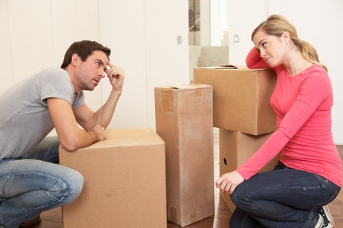 Packed boxes and furniture prepared for removals van transport