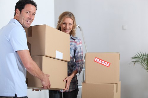Prepared boxes and household items ready for moving day
